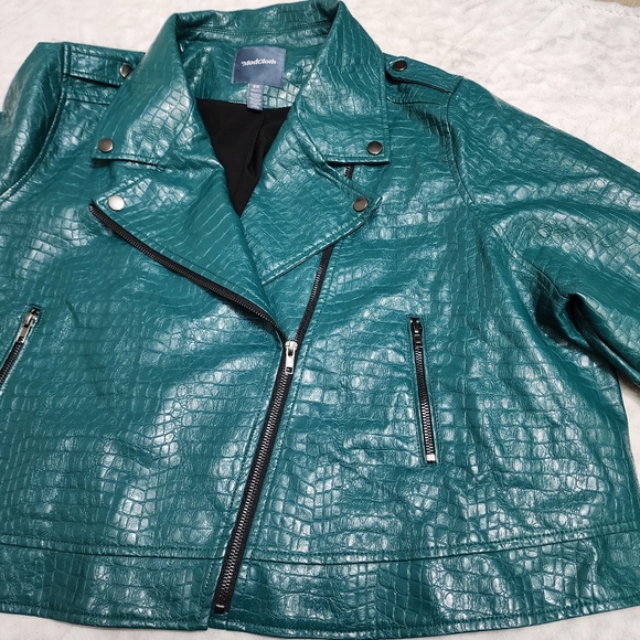 Modcloth Women's Crocodile Rock Faux Leather Moto Jacket Size 2X Green - Picture 4 of 14